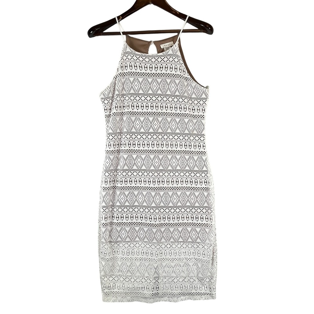 Poetry Crochet Lace Halter Bodycon Midi Dress L White Nude Beach Festival USA